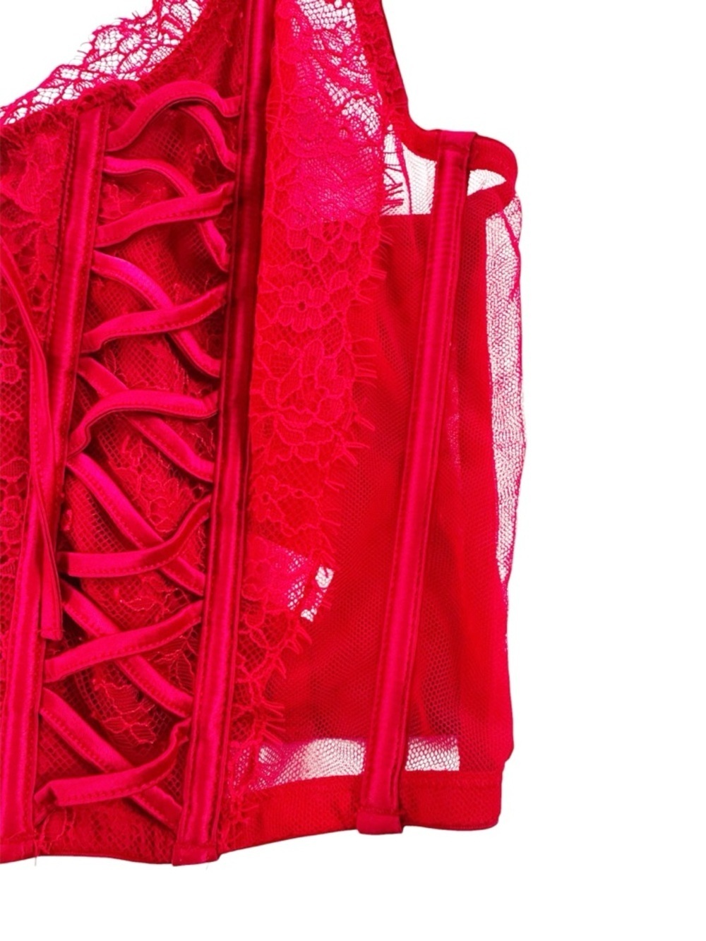 Victoria's Secret DREAM ANGELS Lace-Up Corset Bra Top Lipstick Red Siz S DD - Picture 5 of 11